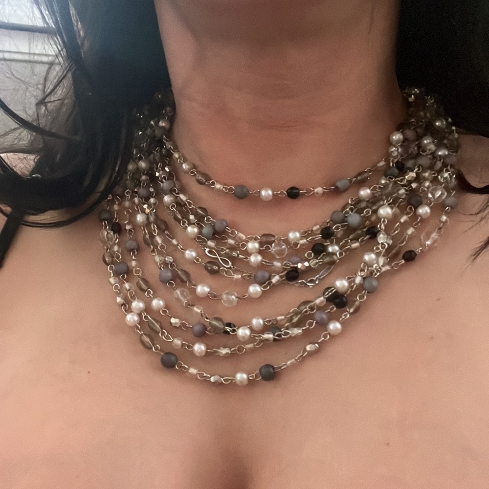 Multi Layer Bead Statement Necklace. Adjustable G… - image 2